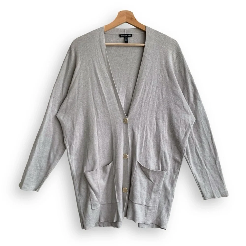 Eileen Fisher Cardigan L Pearl Cotton Silk Blend - Picture 4 of 13